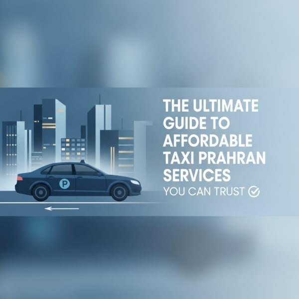 Affordable taxi service in Prahran with a modern taxi car driving through a city skyline, highlighting reliable and budget-friendly transportation.
